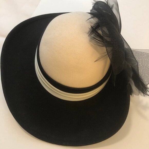Vintage Mr. Charles Chapeau — Elegant Wide-Brim Hat with Feather & Netting main image 6